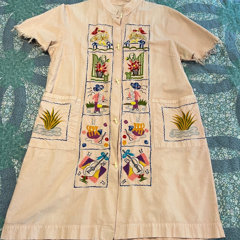 Embroidered Pink Short Sleeve Dress from Mexico